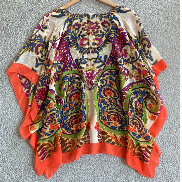 Talbots Poncho Sweater Top Small Silk Oversized Boho Art Colorful Beach Luxury - Picture 6 of 12